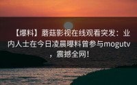 【爆料】蘑菇影视在线观看突发：业内人士在今日凌晨曝料曾参与mogutv，震撼全网！