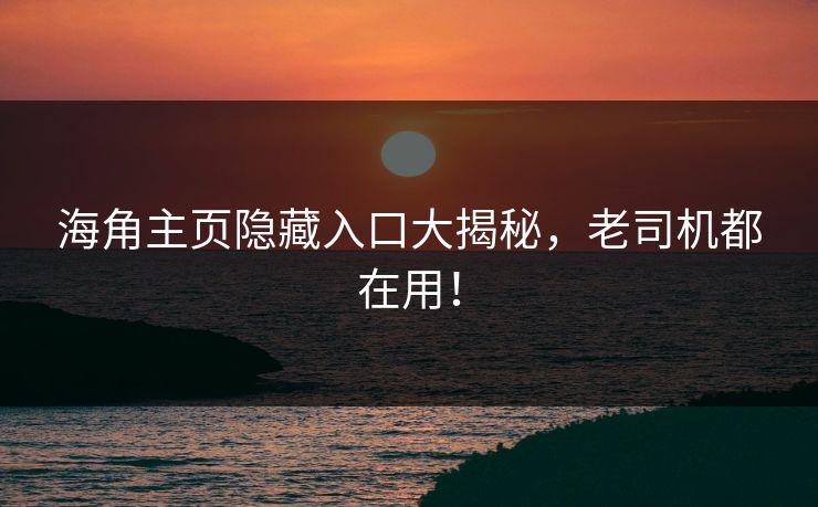 海角主页隐藏入口大揭秘，老司机都在用！