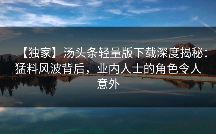 【独家】汤头条轻量版下载深度揭秘：猛料风波背后，业内人士的角色令人意外